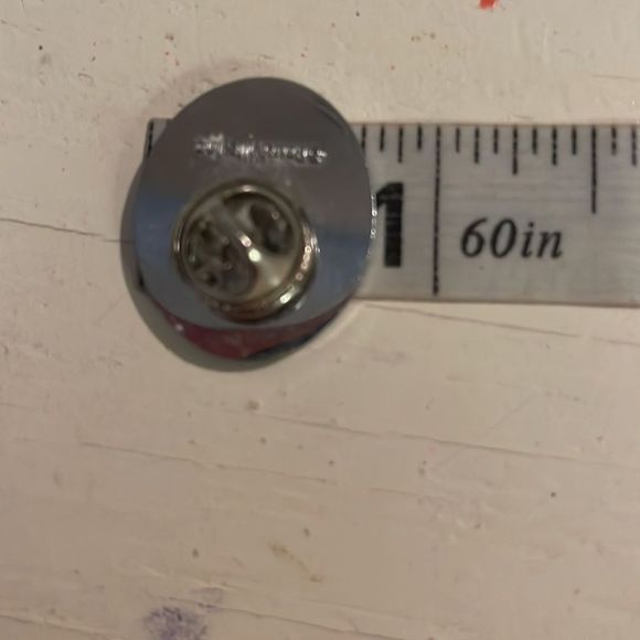 Vintage Saudville, Inc oval silver tone/blue enamel I work with super heroes pin - Picture 9 of 10